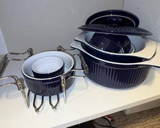 Roshco Cobalt Blue Ribbed Casserole Dishes with Rack