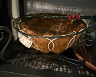 Panacea Steel Hanging Basket with White Rope Trim and Berry Accent