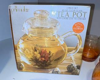 Primula Flowering Tea Set 40 oz Glass Tea Pot with Loose Leaf Tea Infuser and Bonus Tea Flower