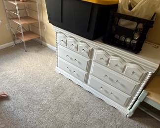 White SixDrawer Dresser with Crystal Knobs
