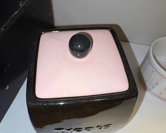 Ceramic Treats Jar with Pink Lid and Black Knob second image