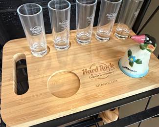 Hard Rock Hotel Casino Atlantic City Bamboo Shot Glass Serving Tray with Thimble