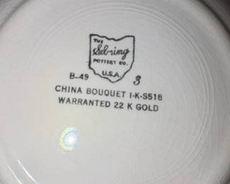 Sebring Pottery "China Bouquet" I-K-S518 22K Gold Trim Plate