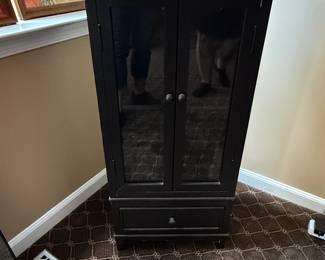 Black Armoire Cabinet with Mirrored Doors and Drawer