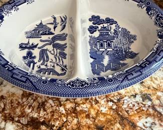 Churchill Blue Willow Oval Divided Vegetable Serving Dish