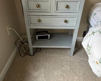 Light Blue Accent Table with Two Drawers and Shelf