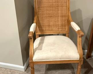 French Provincial Cane Back Accent Chair with Upholstered Seat and Arms