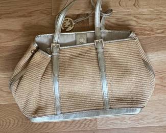Michael Kors Straw Tote Bag with Gold Tone Accents