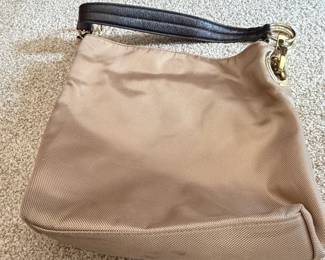 JPK Paris Tan Nylon Hobo Bag with Black Leather Strap