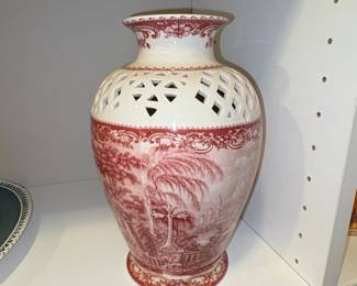 Burton  Burton Bogart Red Toile Cache Pot Vase