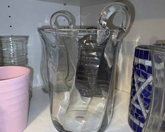 Clear Glass Vase with Applied Handles