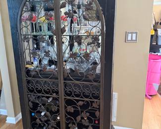 Wrought Iron and Wood Wine Cabinet with Grape Motifs