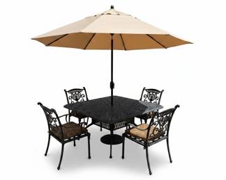 Cast Aluminum Patio Dining Set with Umbrella fifth image