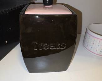 Ceramic Treats Jar with Pink Lid and Black Knob
