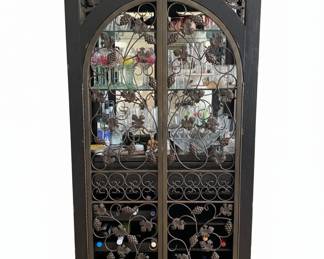 Wrought Iron and Wood Wine Cabinet with Grape Motifs second image