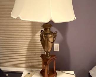 Vintage Brass Urn Table Lamp with Wood Base  Stiffel Style