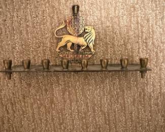 Vintage Brass Lion of Judah Jerusalem Menorah