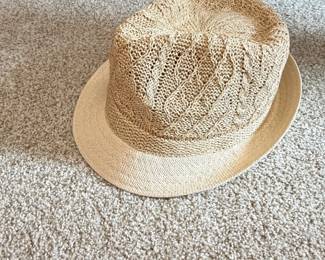 Straw Fedora Hat with Open Knit Crown