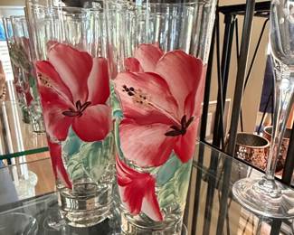 HandPainted Floral Glassware Set Boscul Peanut Butter Glasses