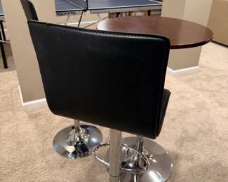 Modern Adjustable Height Bar Stool with Black Faux Leather Seat