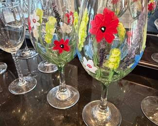HandPainted Floral Wine Glasses