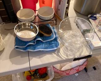 Set of Two Plastic Pitchers and Pet Bowls