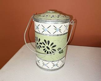 Vintage HandPainted Tin Pail with Lid Floral Design