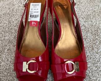 John David Red Patent Slingback Wedge Heels