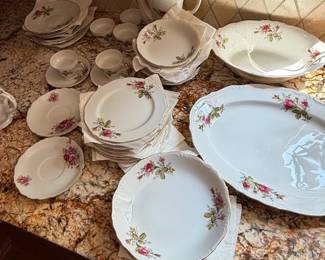Moss Rose Pattern Porcelain Tea Set and Dinnerware Made in Japan