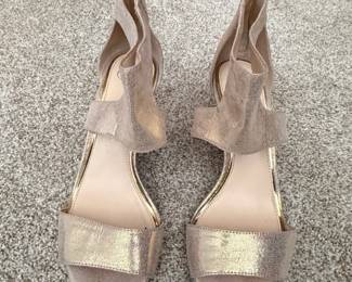Womens Gold Tone Suede Wedge Sandals
