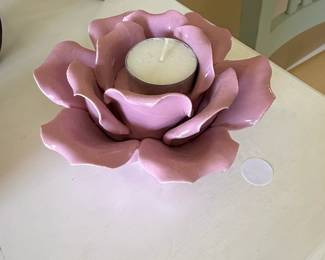 Pink Ceramic Rose Votive Candle Holder