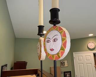 Folk Art Sun and Moon Face Candlestick Holders second image