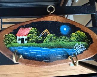 HandPainted Wooden Plaque Costa Rica Scene with Hooks