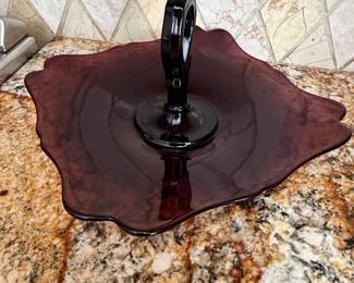 Amethyst Glass Center Handled Sandwich Tray