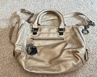 Metallic Gold Leather Satchel Handbag