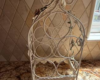 Vintage White Metal Floral Wine Rack