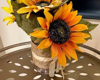 Artificial Sunflower Arrangement in Burlap Wrapped Glass Vase