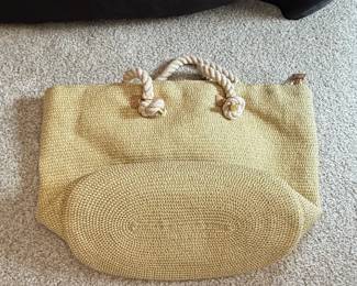 Straw Tote Bag with Rope Handles and Leather Accents