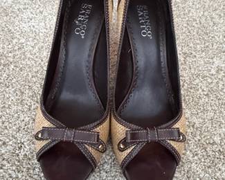 Franco Sarto Brown Snake Print Peep Toe Wedge Shoes