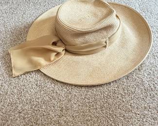 Womens Wide Brim Straw Hat with Ribbon Detail