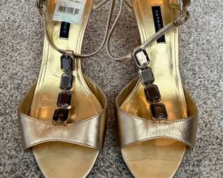 Caparros Womens Gold Tone Embellished Heeled Sandals