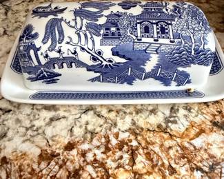 Churchill Blue Willow Georgian Shape Butter Dish