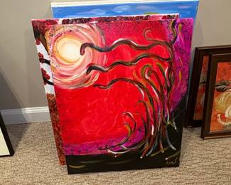 Abstract Tree with Sun Painting by AW
