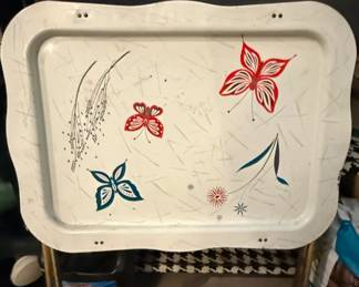 Vintage Metal TV Lap Tray with Butterflies and Floral Motifs