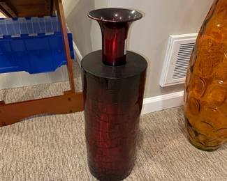 Large Red Faux Crocodile Textured Vase