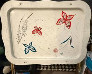 Vintage Metal TV Lap Tray with Butterflies and Floral Motifs
