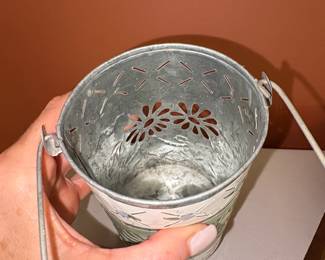 Vintage HandPainted Tin Pail with Lid Floral Design third image