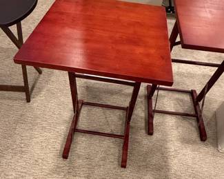 Vintage Wooden TV Tray Table Set Dark Cherry Finish