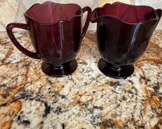 Vintage Hazel Atlas Amethyst Newport Glass Creamer and Sugar Set