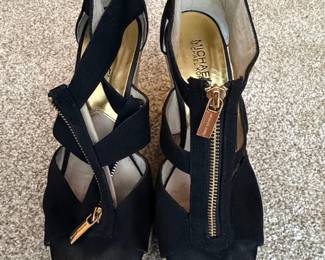 Michael Kors Black Suede Zipper Wedge Espadrille Sandals